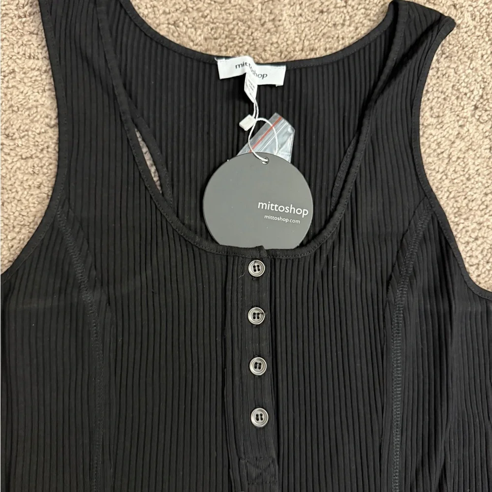 Mittoshop Mini Dress Women size S,M,L Racer Ribbed Tank Button Henley Neckine - Picture 2 of 9